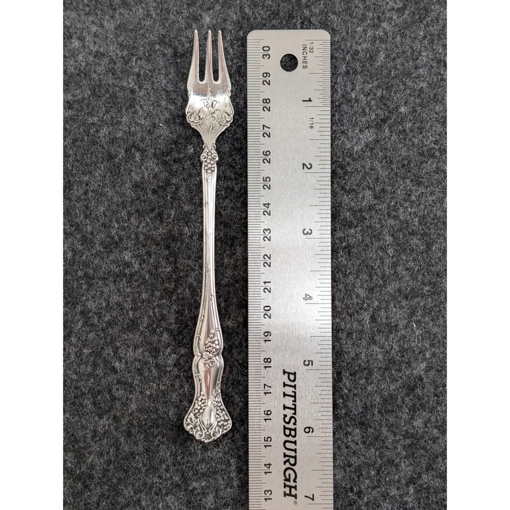 1847 Rogers Bros Silverplate Cocktail Fork 3-Tine 1904 Vintage Grape Floral 6 In